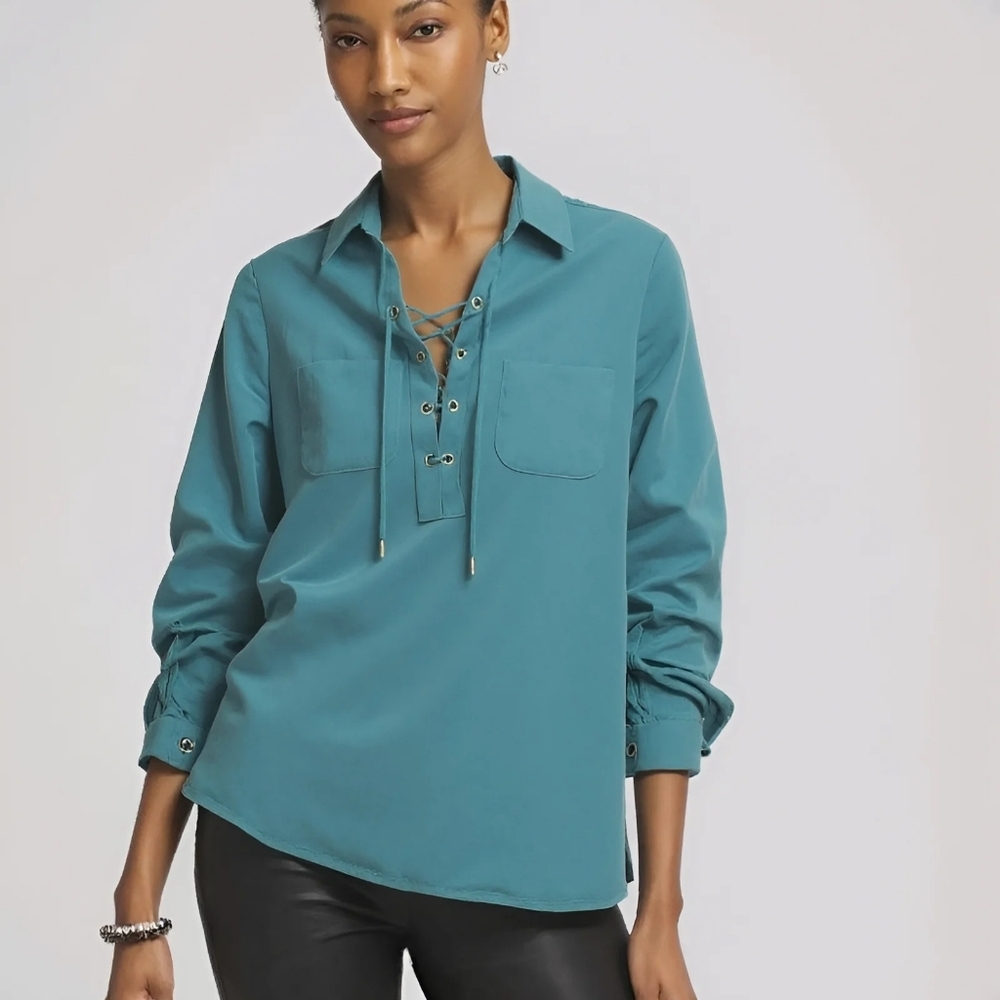 🩵 CHICO'S Teal Lace Up Top
